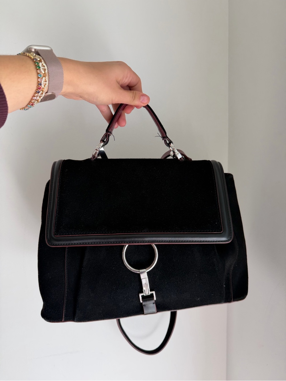 Zara Black Suede-Style Top Handle Bag - Picture 4 of 6